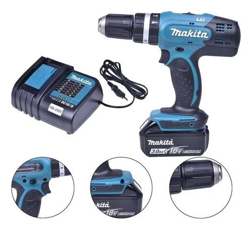 Furadeira Parafusadeira Impacto 18v Makita Dhp453sfx8 Cor Azul-turquesa Frequência 60 110v/220v