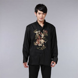 Camiseta Tang Suit Dragon Satin De Manga Larga Para Hombre Y