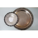 Antiguo Plato Pared Mesa Metal Blanco Labrado Tallado Sell  