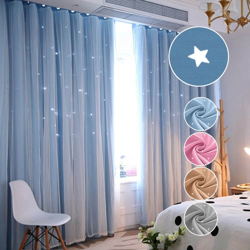 Cortinas Blackout 2 Panel Para Niños 275x160cm Con Estrellas