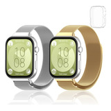 2 Correas Acero Milanés + Funda Mica Para Huawei Watch Fit 3