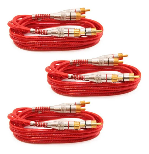 Kit 3 Cabos Rca 1 Metro Dupla Blindagem 1m 5mm Vermelho