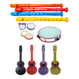 Kit 35 Pandeiro + 35 Violão + 35 Flauta Musicais Infantil  