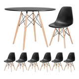 Kit Mesa Jantar Eames Wood 100 Cm 6 Cadeiras Eifel Cores Cor Mesa Preto Com Cadeiras Preto