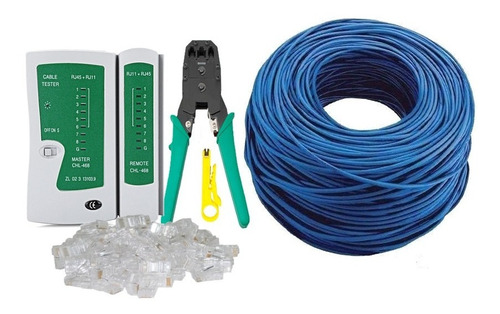 Bobina Cable Utp Saxxon Cat6 100m+100 Rj45 Cat6+tester+pinza