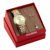 Kit Relógio Mondaine Dourado Feminino 32598lpmkde1k1