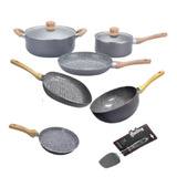 Set 8pz Ollas Sarten Hudson Bif Wok Panq Granito Antiadheren