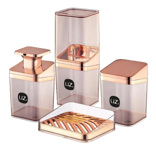 Kit Lavabo Slim Rose Gold Luxo 4 Peças Premium Acrílico Uz 