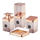 Kit Lavabo Slim Rose Gold Luxo 4 Peças Premium Acrílico Uz 