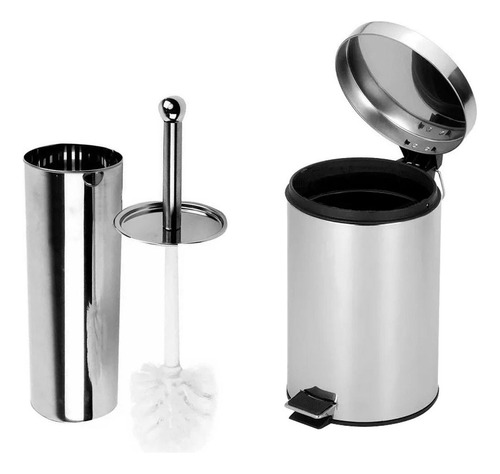 Set Cesto Tacho Residuos 5lts Y Escobilla Baño Acero Inox