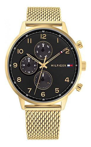 Reloj Tommy Hilfiger Hombre  1791989 Dorado Fondo Negro 44mm