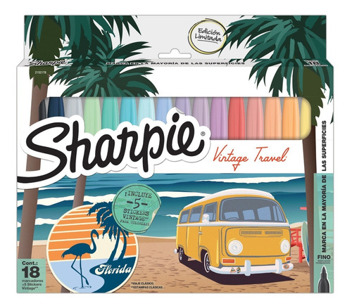 Marcadores Sharpie Vintage Travel X18 Colores + 5 Stickers