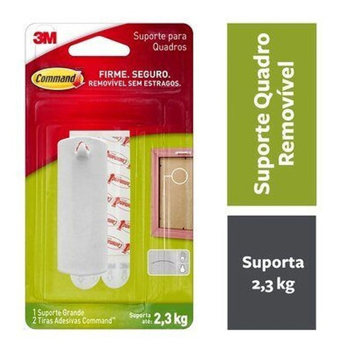 Kit 2 Gancho Suporte Plastico P Quadros Command 3m Até 2,3kg