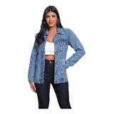 Max Jaqueta Jeans Feminino Longer Botão Forrado Parka 