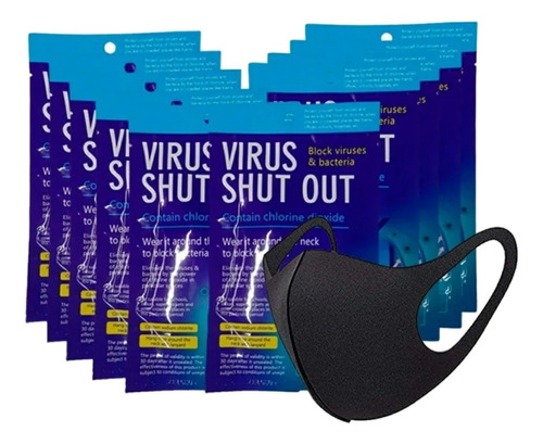 1 Mascarilla Cubreboca Lavable Negro+ Virus Shut Out 10 Pzas