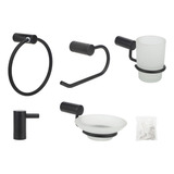  Set Kit Accesorios Baño 5 Piezas Metal Negro Mate Y Vidrio