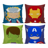 Kit 4 Capa Almofada Super Heroi Vingadores Hulk Thor Cor Azul Infantil