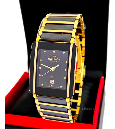 Relógio Technos Cerâmica Safira  Fashion Dourado E Preto