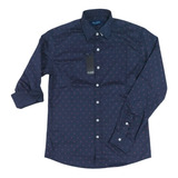 Camisa Phillgreen Hombre Entallada Elastizada Estampada Azul