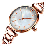 Reloj Inoxidable Nacar Brillante Elegante Mov Japones Cu Color De La Correa Oro Rosado