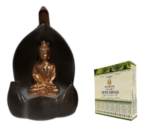 Incensário Cone Cascata Buda Indiano Lotus 13cm Com Nf