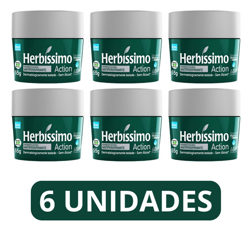 Kit 6 Desodorantes Herbíssimo Action Sem Álcool 55g