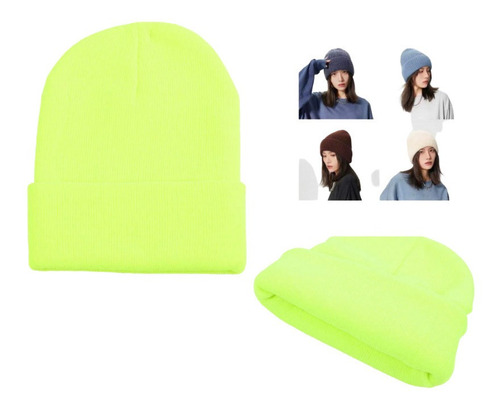 Gorro Tendencia Beanie Lana Adulto Con Doblez Otoño Invierno