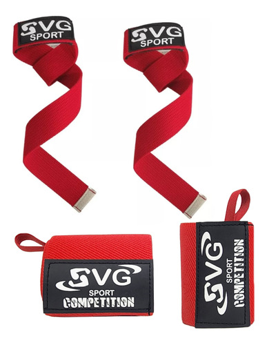 Pack Straps Fuerza Levantamiento + Muñequeras Elasticas Svg