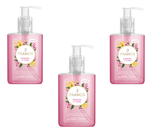 Francis Floral Sabonete Líquido Pump Rosa 250ml (kit C/03)