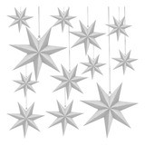 12 Paquete De Grandes Estrellas De Papel Blancas 3d, Fa...