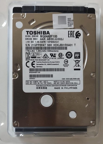 Disco Duro Laptop 1tb Sata Toshiba 2.5 7mm 5400rpm Color Pla