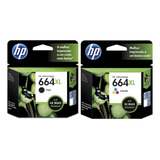 Kit Cartucho Hp 664xl Preto + Color Original 2136 5076 2676