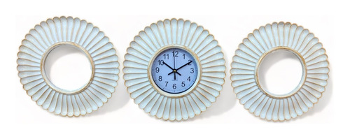 Espejos Y Reloj Decorativos Blancos De Pared  Set De 3 Pza