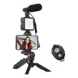 Kit Vlog Microfono Condenser Soporte Luz Led Tripode Stream