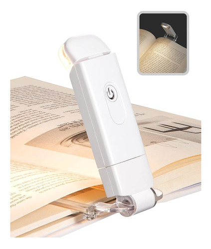 Luz De Libro Usb Recargable Con Clip Portátil Blanco Cálido