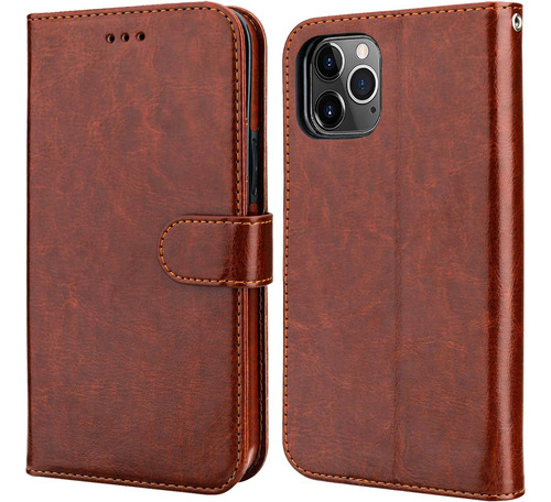 Funda Billetera iPhone 12 Pro Max + Correa Marron