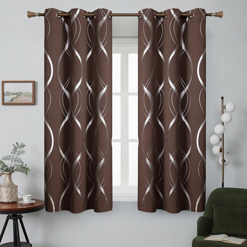 Cortina Blackout Para Ventana 214x160cm Con Línea Ondulada Color Chocolate