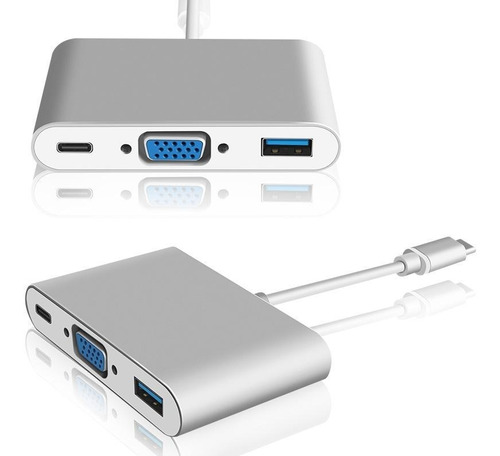 Adaptador Hub Tipo C 3en1 A Vga-usb 3.0 Y Tipo C, 4k