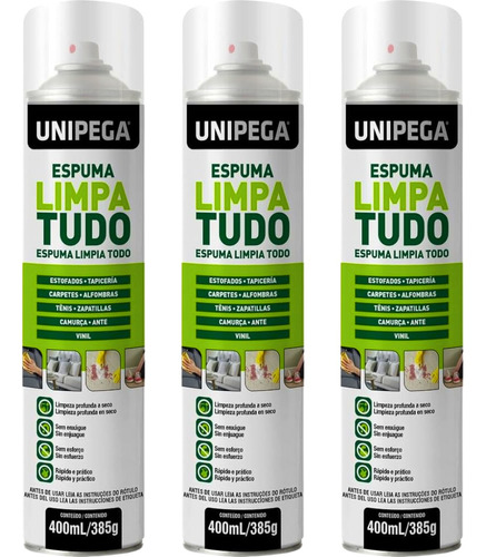 Kit 3 Espuma Limpa Tudo 400ml Couro Sofa Tenis Tapete Bolsa