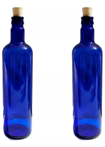 2 Botella Vidrio Azul Hooponopono Corcho Agua Solarizada 