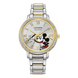 Reloj Citizen Disney Mickey Mouse Fe7044-52w Dama Color De La Correa Plata Color Del Bisel Multicolor Color Del Fondo Blanco