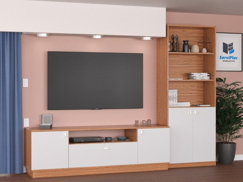 Mesa Tv + Biblioteca Con Puertas Rack Living Modular