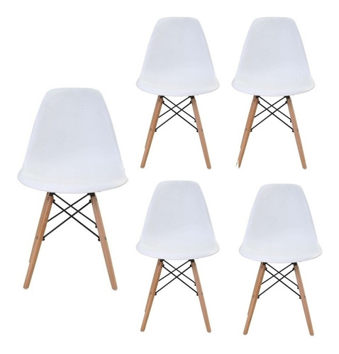 Kit 5 Cadeiras Charles Eames Wood Design Eiffel Várias Core