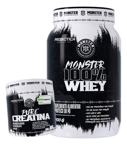 Monster 100% Whey 900g + Creatina Creapure - Probiotica