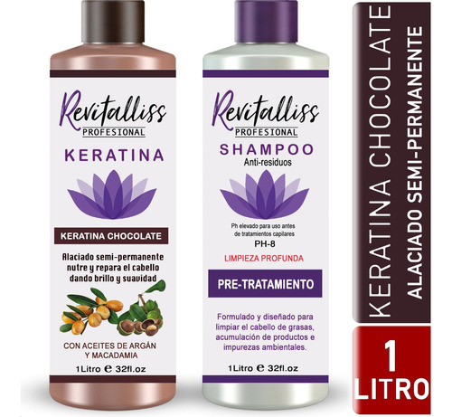 Keratina Chocolate Brasileña Alaciante + Shampoo Kit Litro