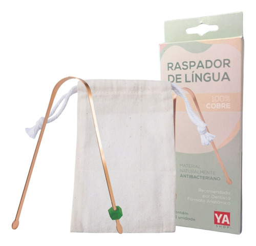 Raspador De Lingua Ayurveda 100% Cobre Com Saquinho Algodão