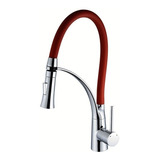 Grifo De Cocina Monocomando Aqualia Stuttgart Aq591211 Extensible  Cromo Y Rojo Acabado Brillante