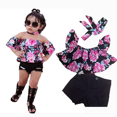 Conjunto Infantil Menina Blogueira Jeans Floral