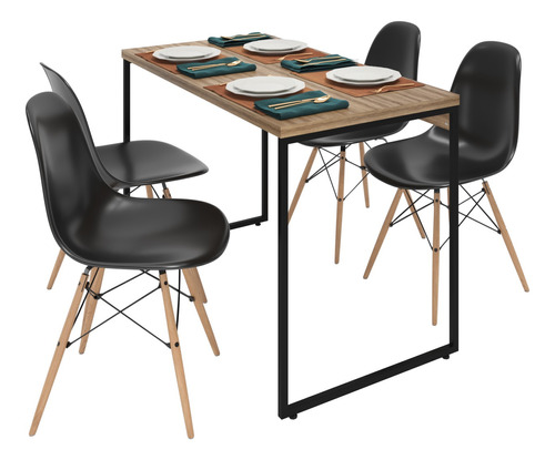 Conjunto Mesa De Jantar 120x60cm + 4 Cadeiras Industrial