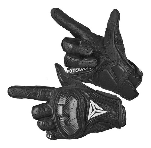 Guantes De Cuero Para Motociclismo Motowolf 0305 - Negro